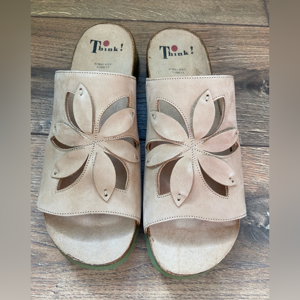 NWT Think! Tan Suede Slip On Sandal